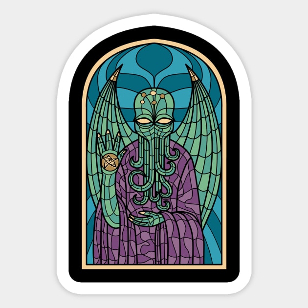 Eldritch Elegance: Cthulhu's Stained Glass Cathedral Sticker by Holymayo Tee